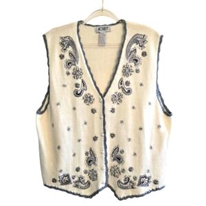 Koret Crystal Palace Winter White NWT Vintage Knit Crochet Vest